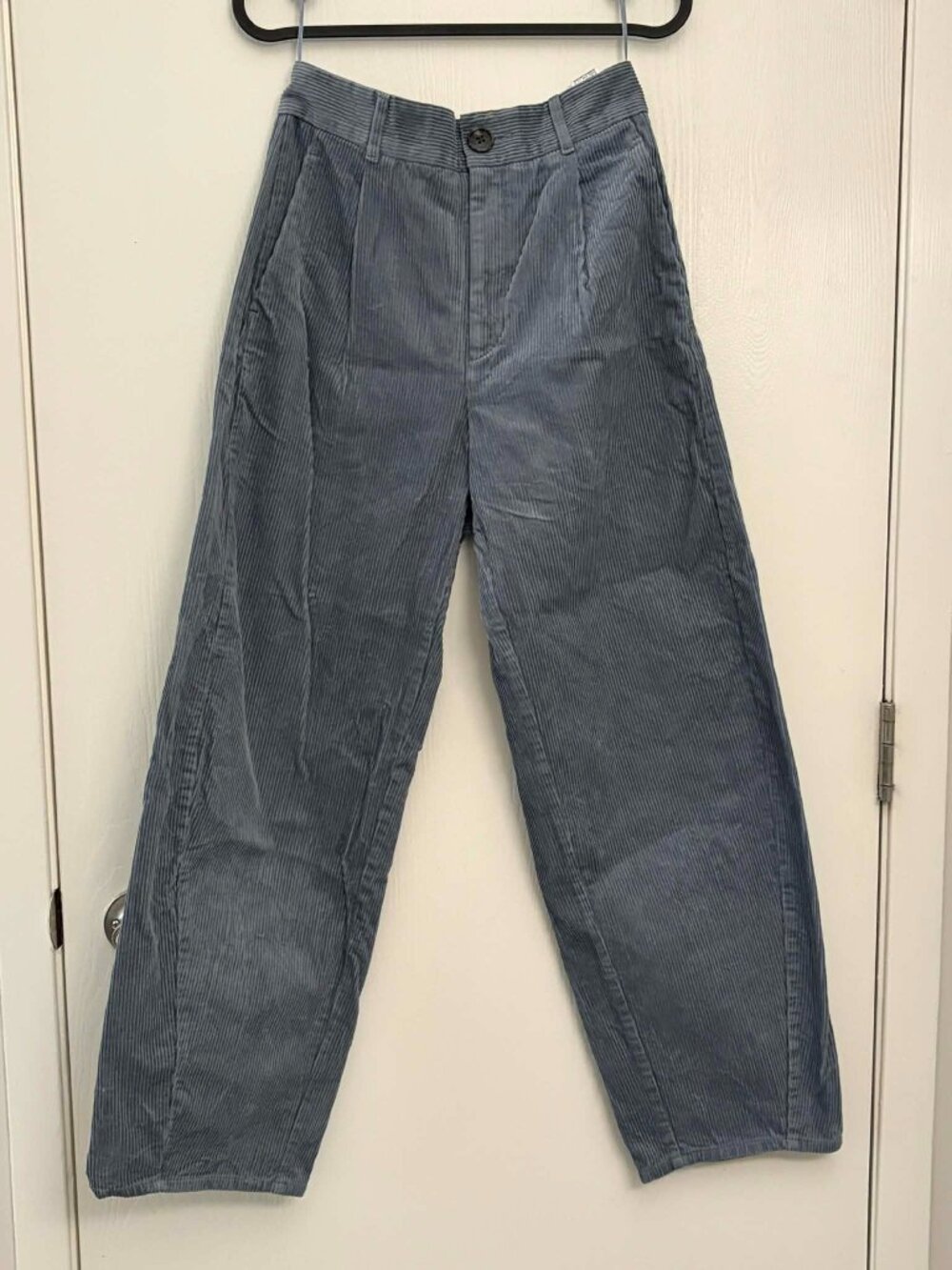 GU Blue Gray Corduroy Barrel Leg Pants High Waist Size S